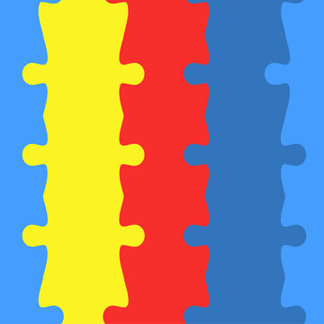 Colorful jigsaw. Seamless puzzle pattern. Autism background. World autism awareness day. Childish design template. Vector Illustration. EPS10. Design for fabric, wallpaper, textile and decor.