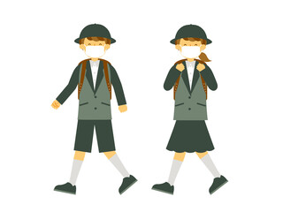 マスクで歩く小学生（制服）