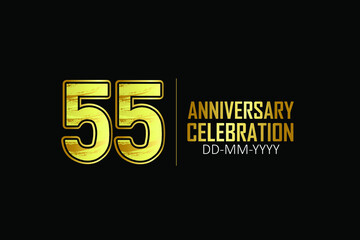 55 year anniversary celebration Yellow Golden Color Sporty Design logotype. anniversary logo isolated on Black background, for celebration, invitation card, and greeting card - Vector