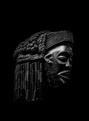 Arfican Head Sculpture on Black Background