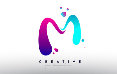 M Letter Design Logo. Rainbow Bubble Gum Letter Colors with Dots and Fluid Colorful Creative Shapes