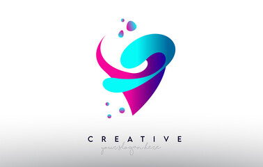 V Letter Design Logo. Rainbow Bubble Gum Letter Colors with Dots and Fluid Colorful Creative Shapes
