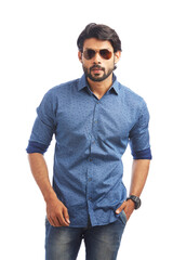 Fototapeta premium Happy smart young man posing with sunglasses