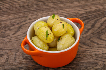 Young boiled potato in the bowl