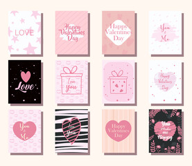 happy valentines day cards icons collection vector design