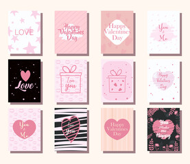 happy valentines day cards icons collection vector design