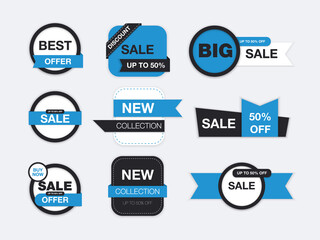 Fototapeta premium Vector labels isolated on white background. Sale promotion, website stickers, new offer badge collection. Flat badges discount and tags. Best choice tags. Vector illustration