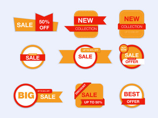 Vector labels isolated on white background. Sale promotion, website stickers, new offer badge collection. Flat badges discount and tags. Best choice tags. Vector illustration