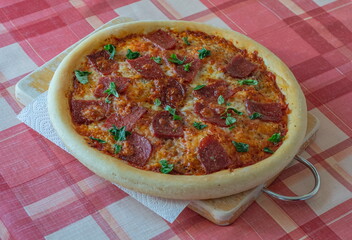 pizza with ham and cheese