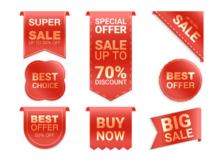 Vector labels isolated on white background. Sale promotion, website stickers, new offer badge collection. Flat badges discount and tags. Best choice tags.  Vector illustration