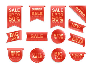 Vector labels isolated on white background. Sale promotion, website stickers, new offer badge collection. Flat badges discount and tags. Best choice tags.  Vector illustration