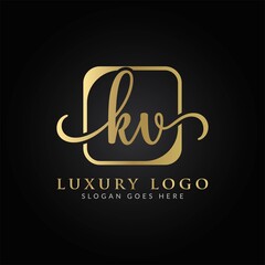 Linked Letter KV Logo Design vector Template. Creative Abstract KV Luxury Logo Design Vector Illustration