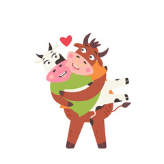 A bull holding a cow. Love couple farm animals. Modern vector