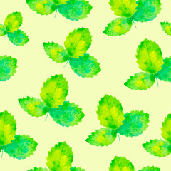 Watercolor strawberry, seamless pattern on white, blue background, border with plase for text