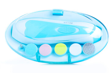 electric nail clippers for children on white background isolation