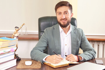 advocacy and legal activity. successful lawyer at work in the office