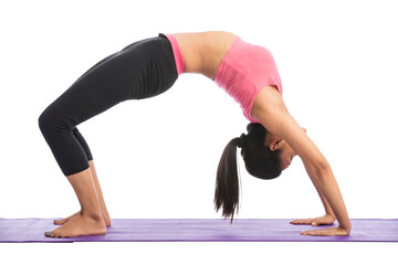 Beautiful young woman doing yoga isolated on white background.