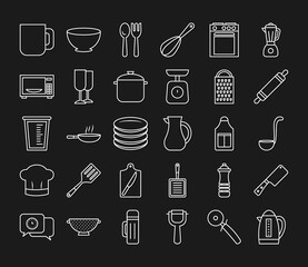 Fototapeta premium kitchen elements icon set, line style
