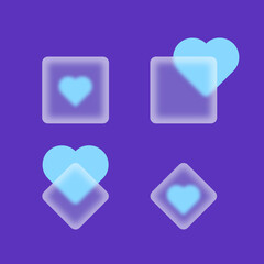 illustration blue hearts glassmorphism frost image icons