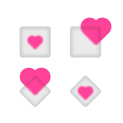 illustration pink hearts glassmorphism frost image icons