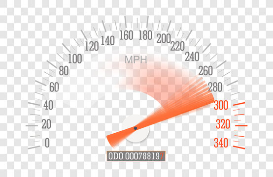 Speedometer with a fast moving arrow on a transparent background for the convenience of the designer, vector