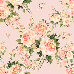 Obraz na płótnie Canvas Lovely floral seamless pattern drawn by oil paints on paper roses