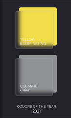 Colors of the year 2021 Yellow Illuminating and ultimate gray in white borders. Glassmorphism effect background. Vector.