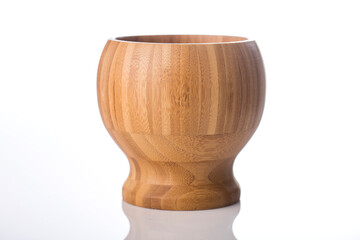 Wooden mortar on white background