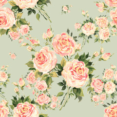  Lovely floral seamless pattern drawn by oil paints on paper roses