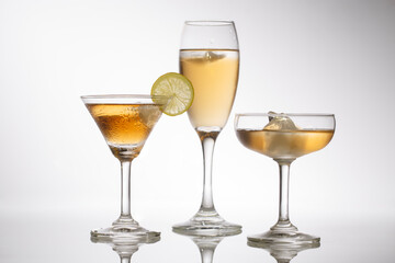 alcohol glass with ice isolate on white background.