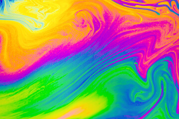 Psychedelic multicolored patterns background. Photo macro shot of soap bubbles