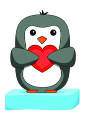 Penguin on ice floe with heart for valentine's day