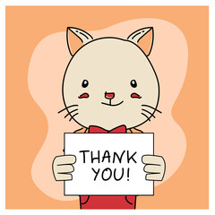 Hand drawn animal cat with thank you poster design vector