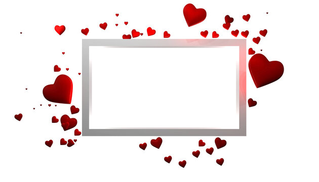 Marco blanco con corazones rojos alrededor. Mensajes para San Valent&iacute;n. D&iacute;a de los Enamorados