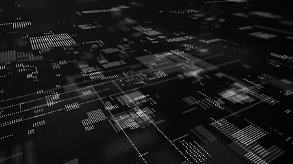 Digital background with moving glowing particles. Futuristic hi-tech illustration. Concept of data transfer in cyberspace. Big data visualization. 3d rendering.