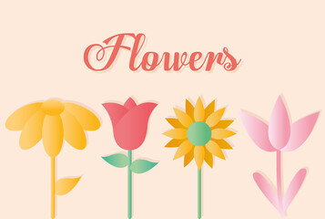 flowers lettering with set of flowers icons