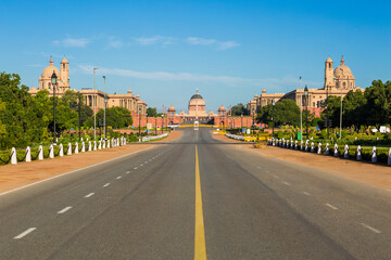 Fototapeta na wymiar Government buildings at the end of the Raj Path - The King's Way. New Delhi.
