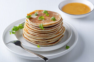 Traditional Russian pancakes. Maslenitsa week. Pancake week