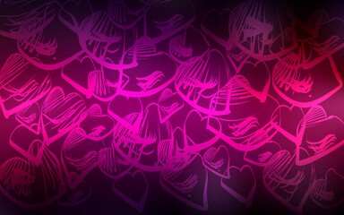 Dark Pink vector template with doodle hearts. Decorative shining illustration with hearts on abstract template. Pattern can be used for valentine's ad, booklets.