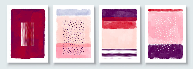 Set of Abstract Hand Painted Illustrations for Postcard, Social Media Banner, Brochure Cover Design or Wall Decoration Background. Modern Abstract Painting Artwork. Vector Pattern