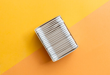 Bamboo cotton sticks on geometric background.
Zero waste, eco friendly, no plastic, sustainable lifestyles concept