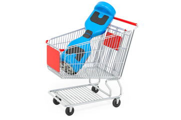 Shopping cart with hoverboard, 3D rendering