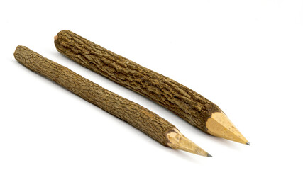 Pencil made of wood on white background