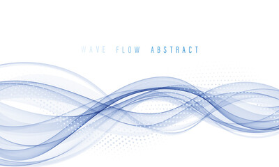 Abstract blue lines on a white background. Curved wavy smooth lines Design element.