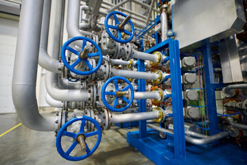 pipes with valves in a factory