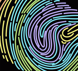 Rainbow finger print background on square shape. Vector illustration of Eps10 file. Editable stroke.