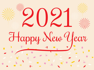 2021 Happy New Year background. text with confetti flat icon. vector illustration greeting card and poster design.