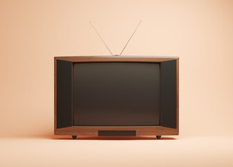 Vintage TV receiver on a pink background.