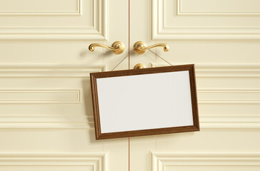 Empty frame hang on doorknob. Space for text
