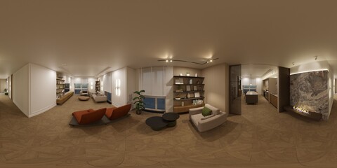 interior visualization, spherical panorama, 3D illustration